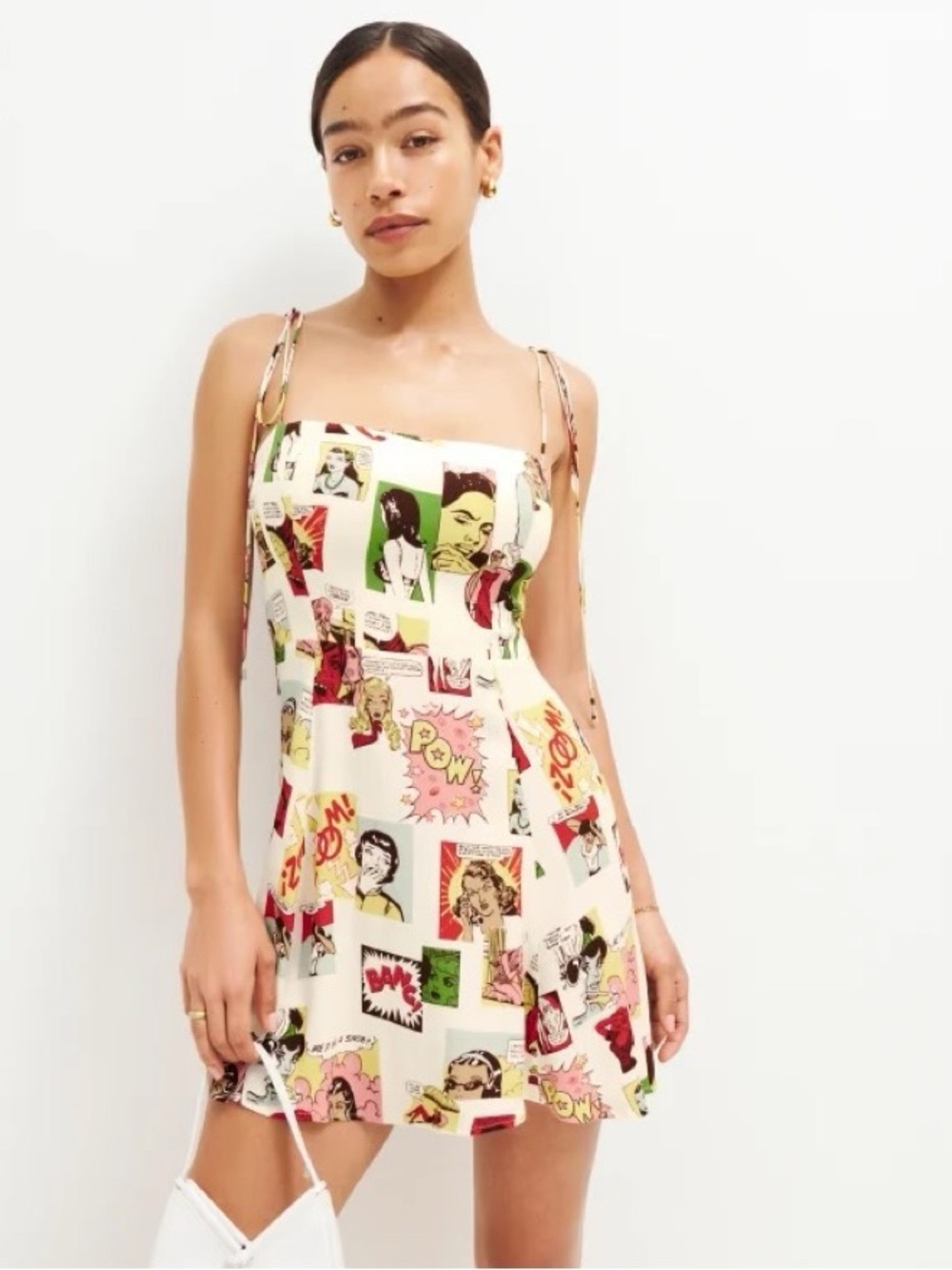 Reformation Cream Comic Print Mini Dress